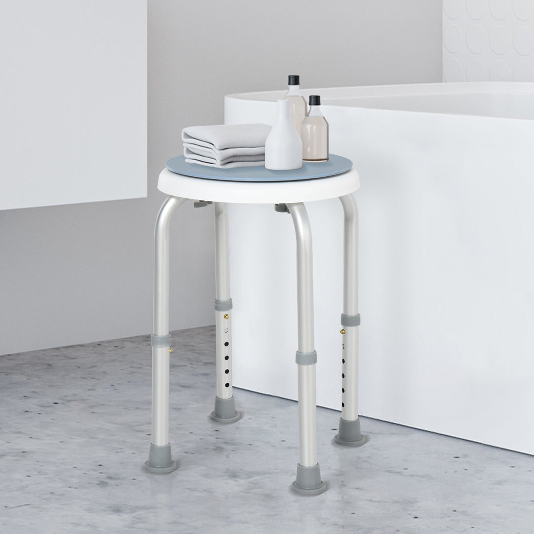 360° Swivel Seat Bath Shower Stool Adjustable Height w/ Aluminium Frame Non-Slip Feet Chair Safe Support Home Assistance