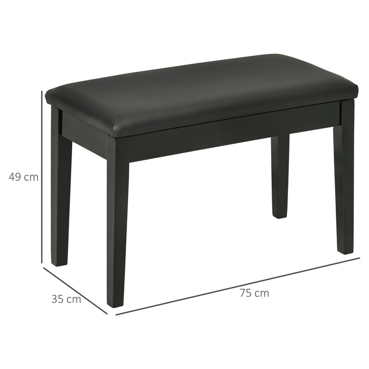 Classic Bench Stool, PU Leather Padded Keyboard Stool with Rubber Wood Legs and Music Storage Compartment, Black