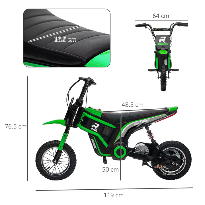 24V Electric Motorbike, Dirt Bike with Twist Grip Throttle, Music Horn, 12" Pneumatic Tyres, 16 Km/h Max. Speed, Green