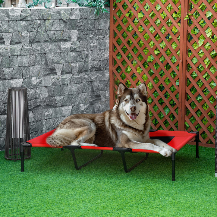 PawHut Raised Dog Bed Cooling Elevated Pet Cot with Breathable Mesh for Indoor Outdoor Use Red, X Large, 122 x 92 x 23cm