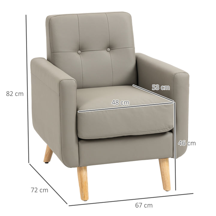 Modern Accent Chair, Tufted Living Room Chairs, PU Leather Armchair-Grey