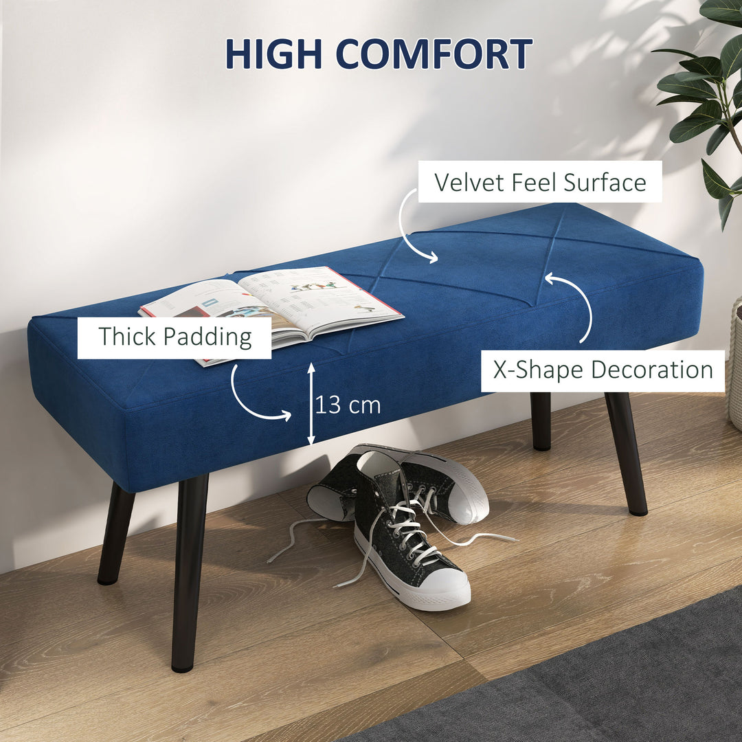 End of Bed Bench with X-Shape Design and Steel Legs, Upholstered Hallway Bench for Bedroom, Blue