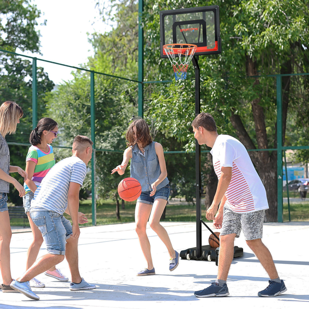 2.1-2.6m Adjustable Basketball Hoop and Basketball Stand w/ Sturdy Backboard and Weighted Base, Portable on Wheels