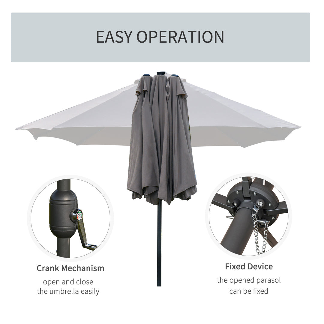 Outsunny 4.4m Double-Sided Sun Umbrella Garden Parasol Patio Sun Shade Outdoor with LED Solar Light , Dark Grey