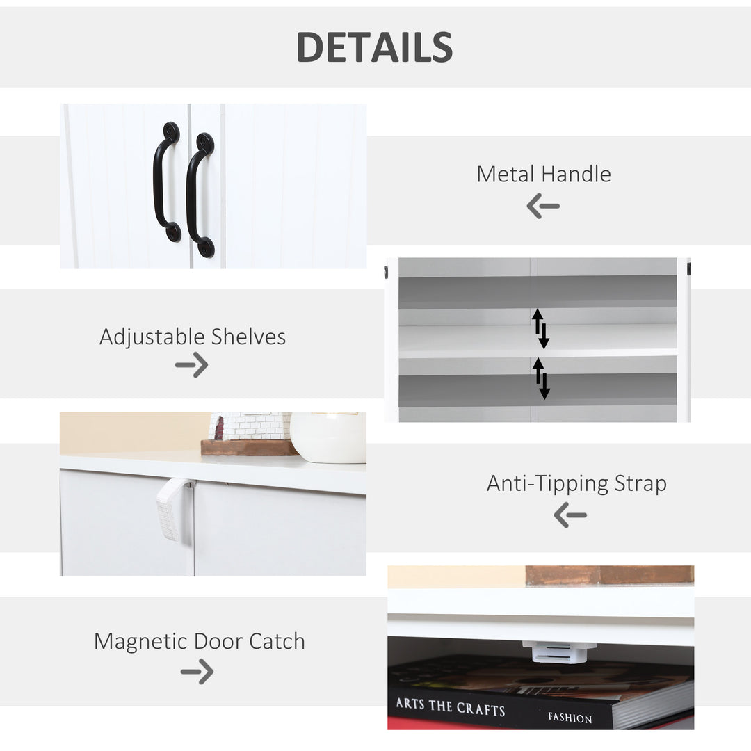 Accent Floor Storage Cabinet Kitchen Pantry with Adjustable Shelves and 2 Lower Doors, White