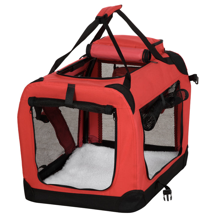 Pawhut Pet Carrier Portable Cat Carrier Folding Dog Bag w/ PVC Oxford Cloth for Small and Miniature Dogs, 60 x 42 x 42 cm, Red