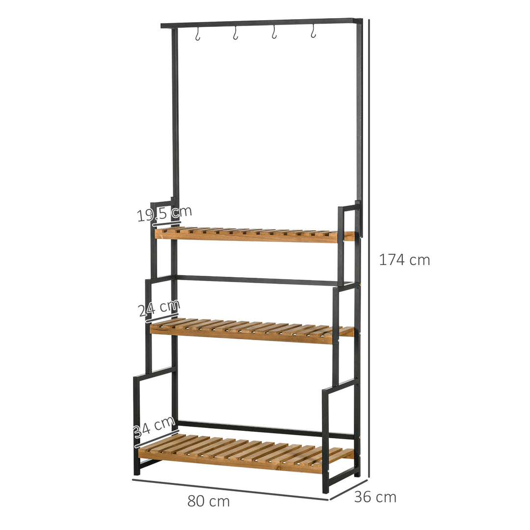 3 Tiered Plant Stand with Hanging Hooks, Flower Rack Shelf for Indoor Outdoor Porch Balcony Living Room Bedroom