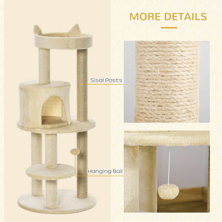 Pawhut Cat Tree Tower Scratching Post with Sisal Pet Activity Centre Beige 48 x 48 x 104cm