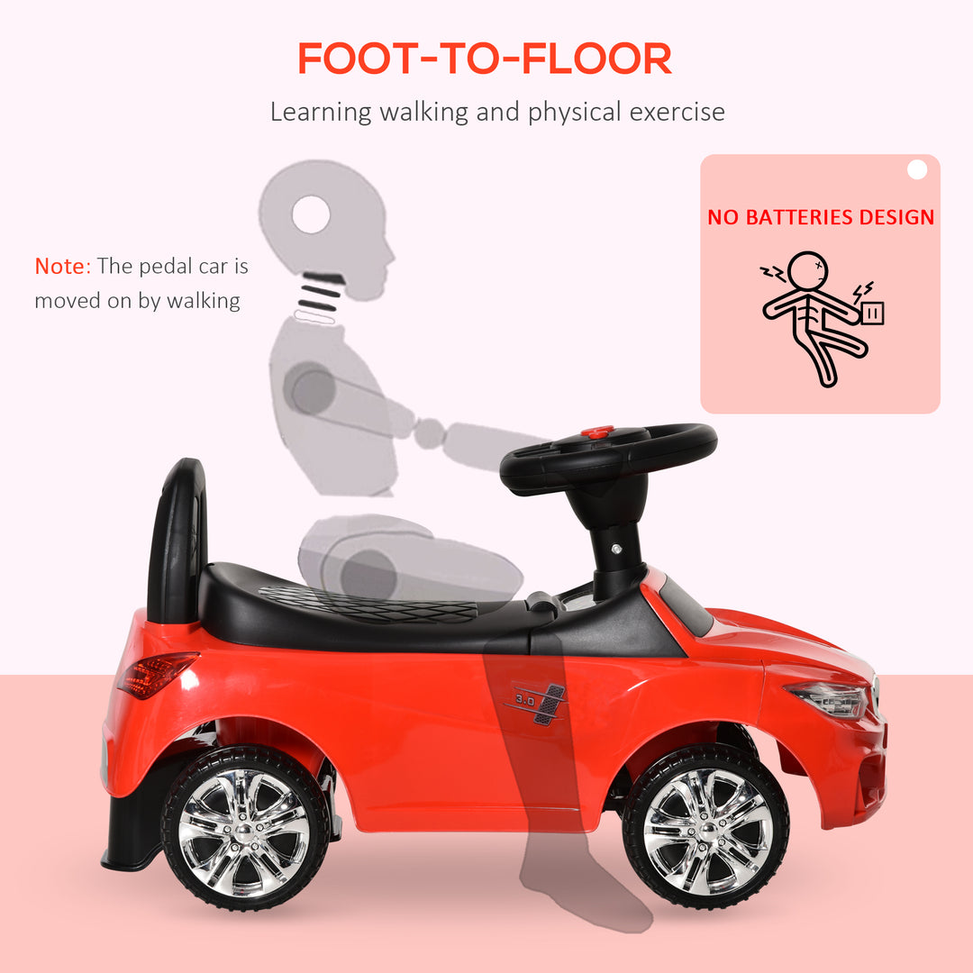 Ride on Sliding Car Baby Toddler Walker Foot to Floor Slider Stroller w/ Horn Music Working Lights Hidden Storage Big Steering Wheel Red