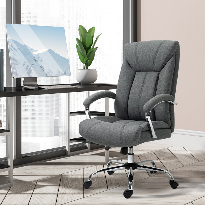 Vinsetto Home Office Ergonomic Chair Linen Fabric Computer Chair with Adjustable Height, Armrests, Swivel Wheels, Grey