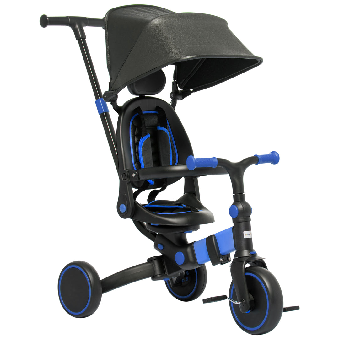 3-in-1 Tricycle for Kids with Aluminium Frame, Baby Trike with Adjustable Push Handle, Canopy and Seat Angle for 18-48 Months, Blue