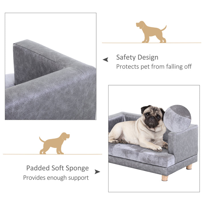 Dog Sofa Bed for Small-Sized Dogs, Elevated Pet Chair with PU Cover, Soft Cushion, Cat Couch Lounger with Anti-slip Legs - Grey