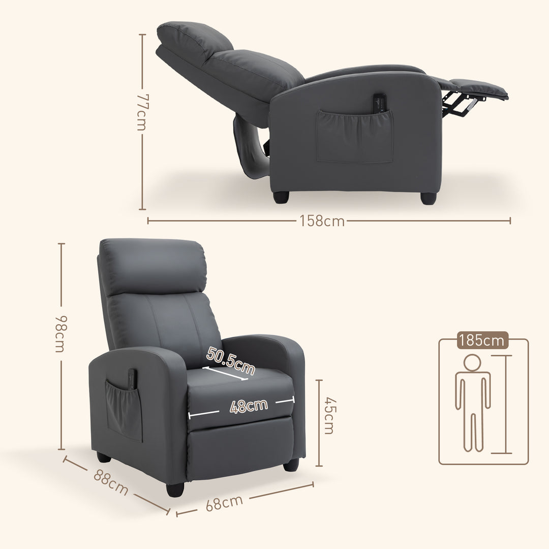 Recliner Sofa Chair PU Leather Massage Armcair w/ Footrest and Remote Control for Living Room, Bedroom, Home Theater, Grey