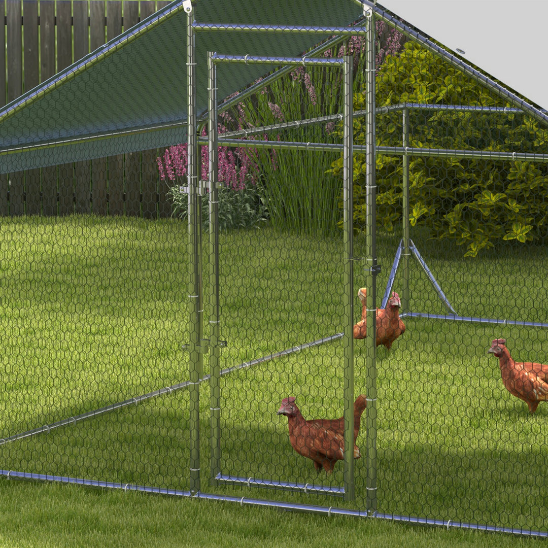 PawHut Walk In Chicken Run, Galvanized Chicken Coop Outdoor Hen House Poultry, Duck Rabbit Hutch for Backyard with Water, UV-Resist Cover, 4 x 3 x 2 m