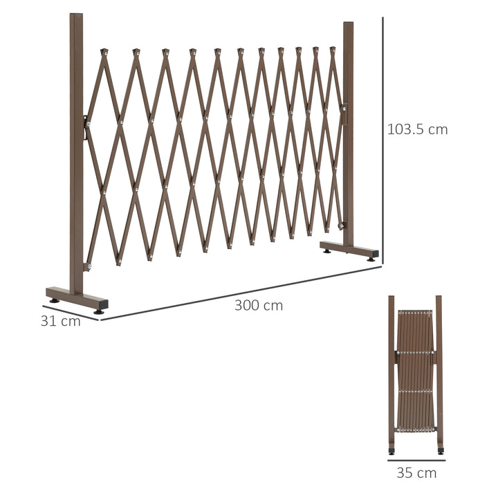 Expanding Trellis Fence Freestanding Movable Fence Foldable Garden Screen Panel Aluminum, 300cm x 103.5 cm, Dark Brown