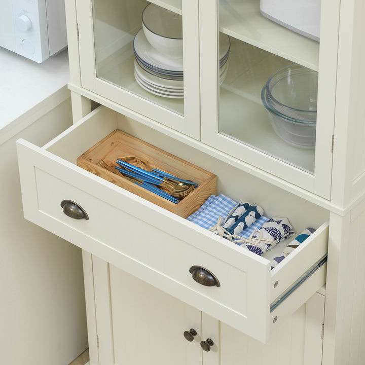 Freestanding Kitchen Cupboard, 5-tier Storage Cabinet with Adjustable Shelves - Cream White