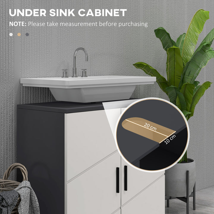Under Sink Cabinet, Bathroom Vanity Unit, Floor Basin Storage Cupboard with Double Doors and Shelf, 60 x 30 x 60 cm, Light Grey