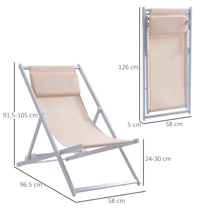 Outsunny Set of 2 Folding Garden Beach Deck Chairs Deckchairs Seaside Folding Garden Patio Lounger, White