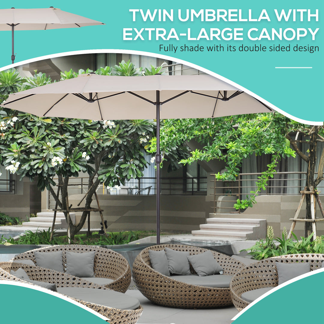 Outsunny 4.6m Garden Parasol Double-Sided Sun Umbrella Patio Market Shelter Canopy Shade Outdoor Beige - NO BASE