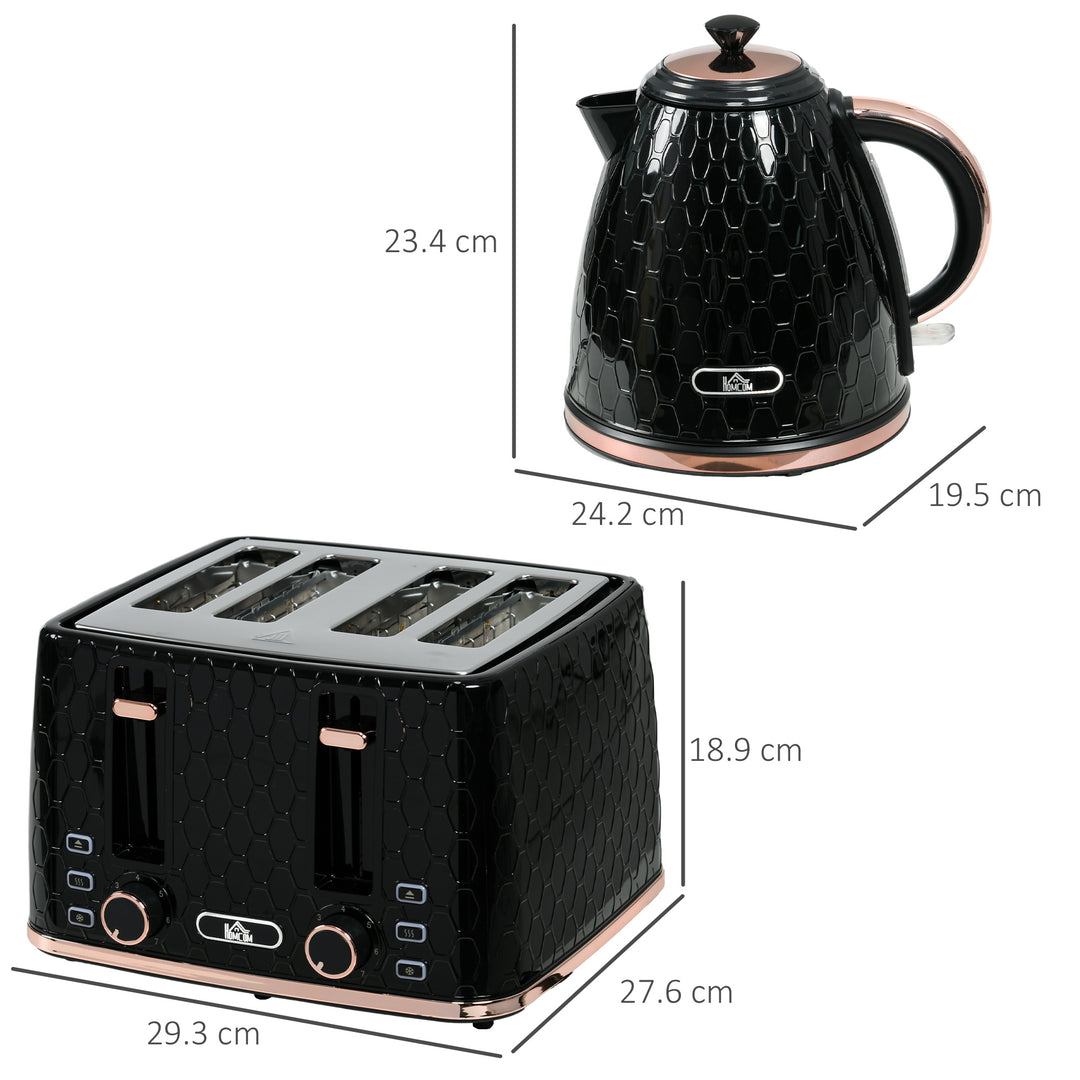 Fast Boil Kettle & 4 Slice Toaster Set, Kettle and Toaster with 7 Browning Controls, Crumb Tray, 1.7L 3000W Black