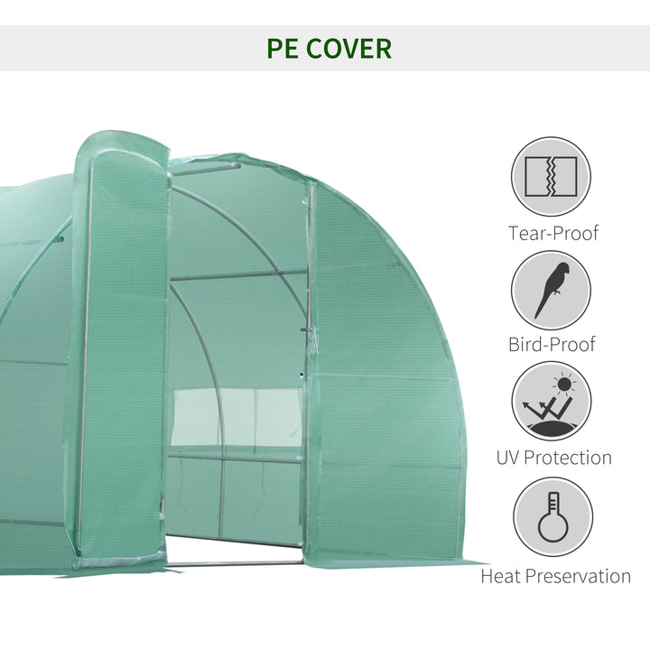 Reinforced Polytunnel Greenhouse with Metal Hinged Door, 25mm Diameter Galvanised Steel Frame & Mesh Windows (3 x 6M)