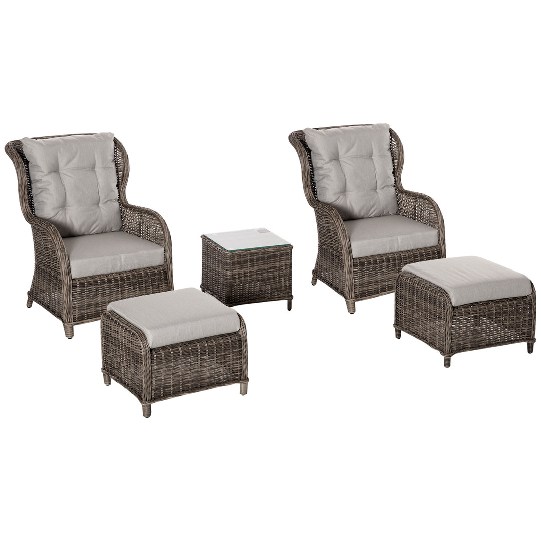 Outsunny Deluxe Garden Rattan Furniture Sofa Chair &amp; Stool Table Set  Patio Wicker Weave Furniture Set Aluminium Frame Fully-assembly - Brown