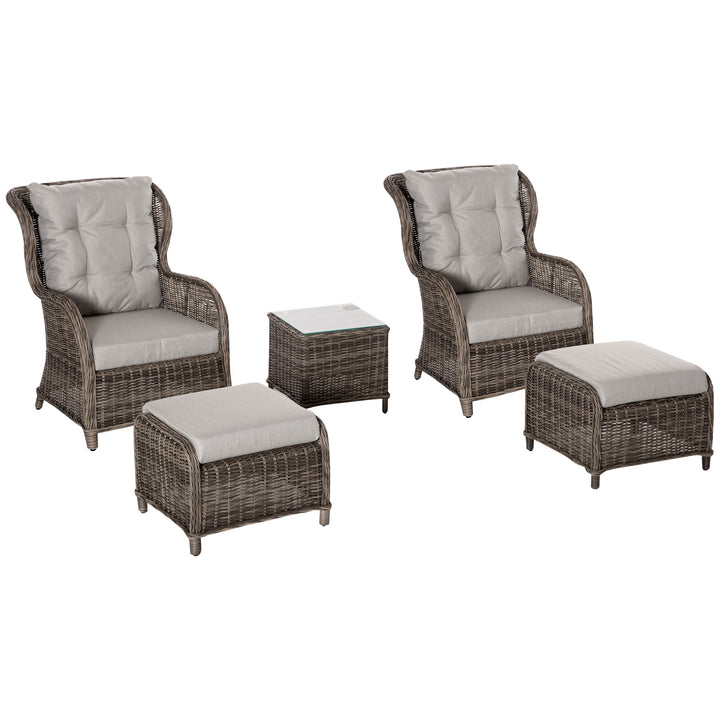 Outsunny Deluxe Garden Rattan Furniture Sofa Chair &amp; Stool Table Set  Patio Wicker Weave Furniture Set Aluminium Frame Fully-assembly - Brown