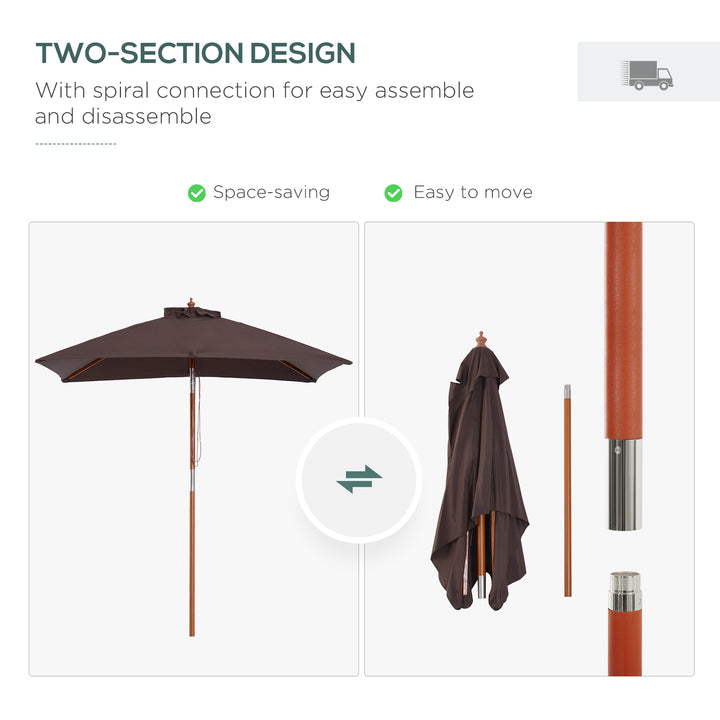 Outsunny 2m x 1.5m Patio Parasol Garden Umbrellas Sun Umbrella Bamboo Sunshade Canopy Outdoor Backyard Furniture Fir Wooden Pole 6 Ribs Tilt Mechanism