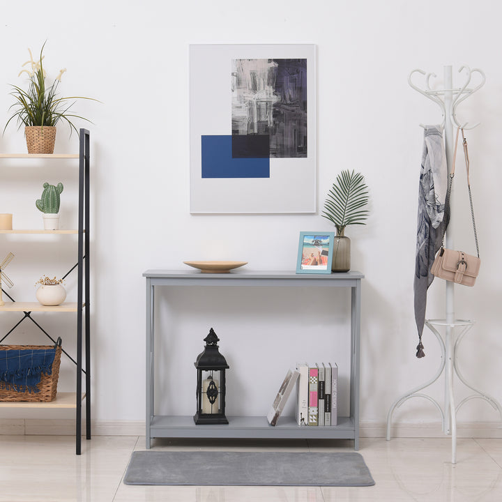 Console Table Hallway Desk w/Storage Shelf, X Design for Living Room Entryway, Grey