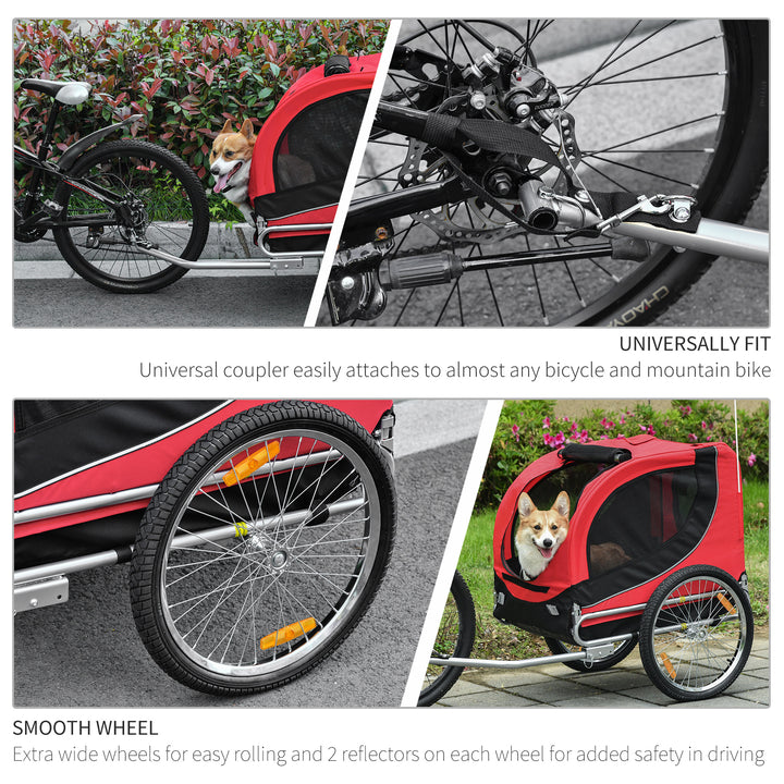 Dog Bike Trailer Folding Bicycle Pet Trailer Dog Bike Jogger Travel Carrier W/Removable Cover-Red