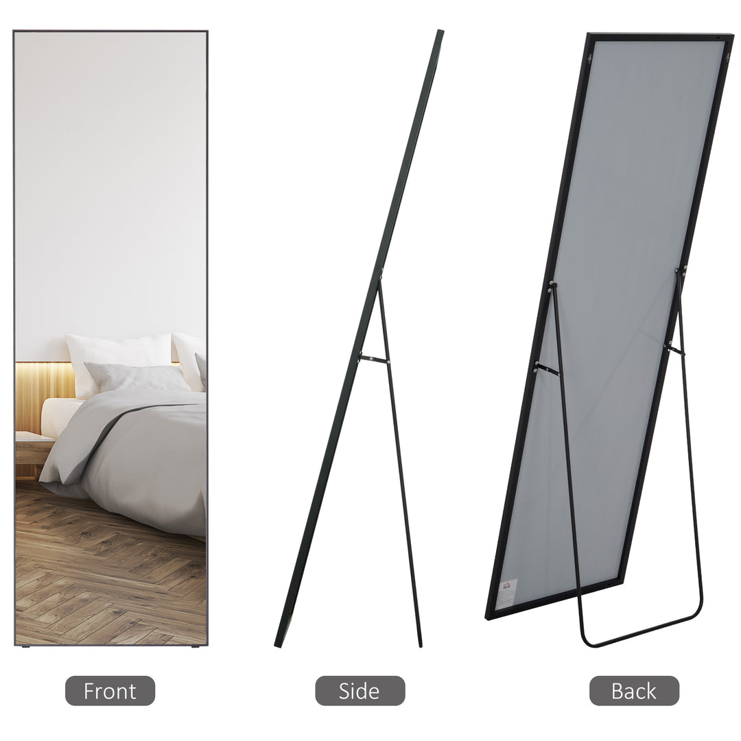 Full Length Dressing Mirror, Floor Standing or Wall Hanging, Aluminum Alloy Framed Full Body Mirror for Bedroom, Living Room, Black