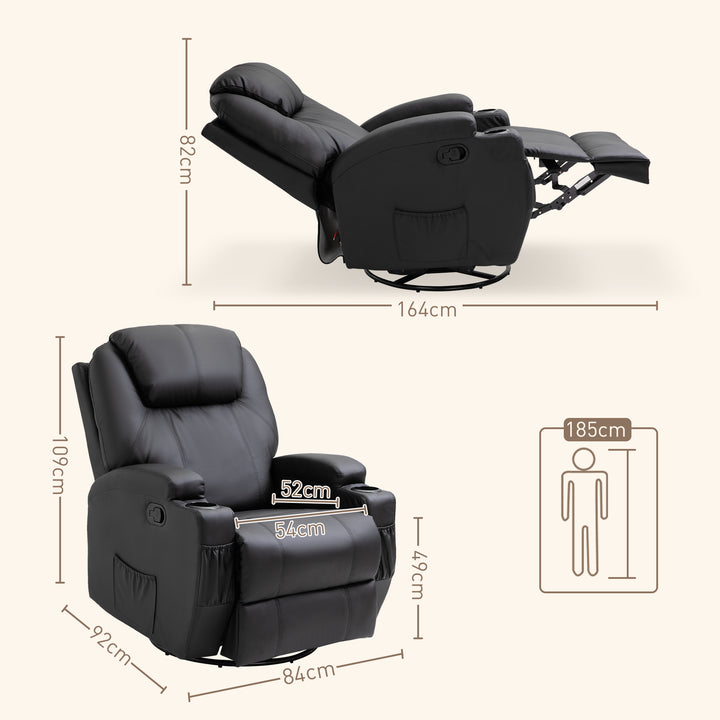 Recliner Sofa Chair PU Leather Armchair Cinema Massage Chair Swivel Nursing Gaming Chair Black