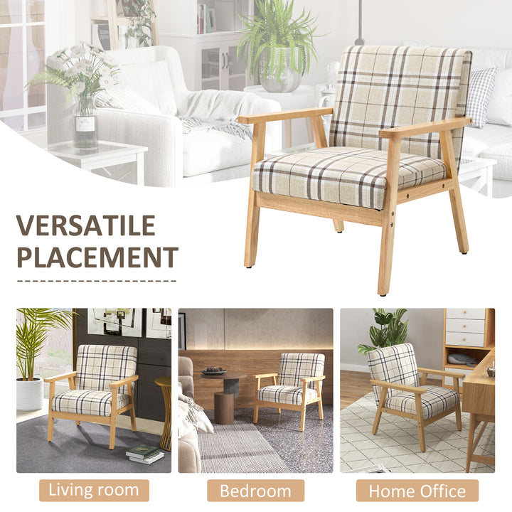 Modern Accent Chairs with Cushioned Seat, Upholstered Linen-Feel Armchair for Bedroom, Living Room Chair with Arms and Wood Legs, Beige