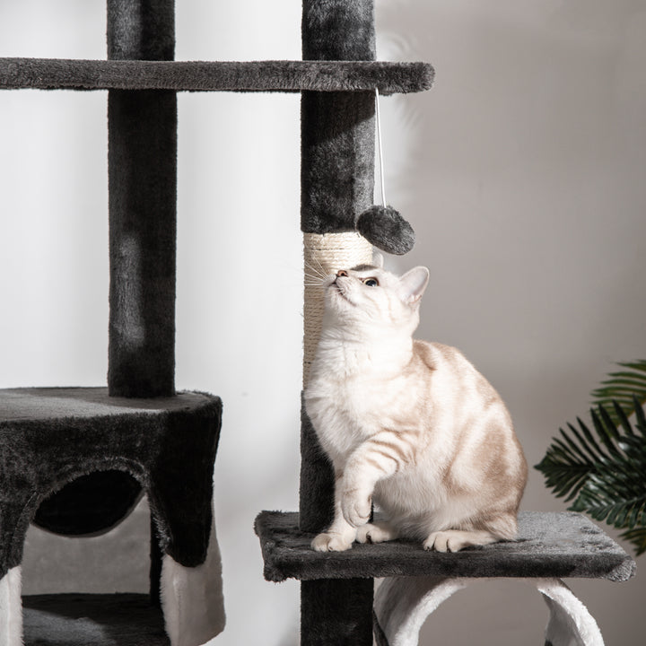 Pawhut Cat Tree Kitten Condo Fun House Adjustable Grey & White