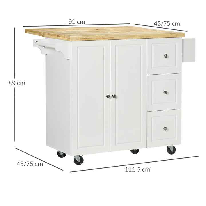 Drop-Leaf Kitchen Island on Wheels Utility Storage Cart with Drawers & Cabinet for Kitchen, Dining & Living Room