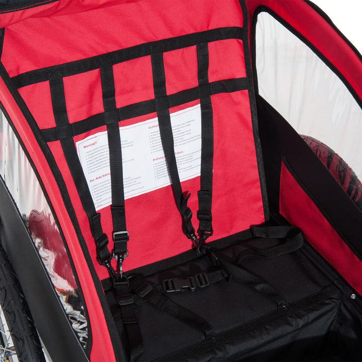 Collapsible Bike Trailer 2-Seater for Baby Bicycle with Pivot Wheel Suitable For 18 Month + Child(Black and Red)