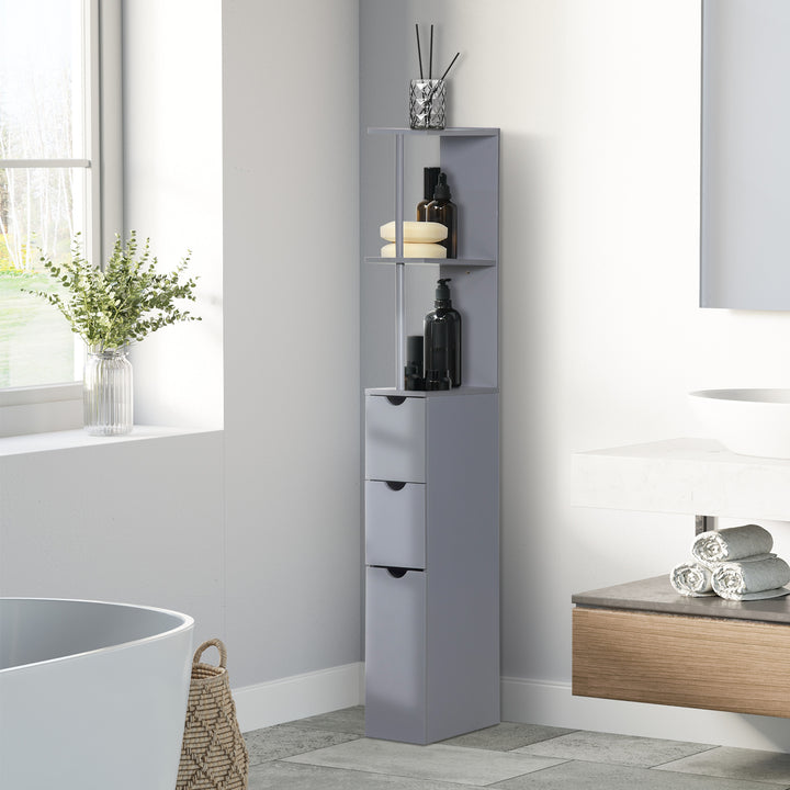 Tall Bathroom Cabinet, Freestanding Bathroom Storage Cabinet with 2-Tier Shelf and Drawers, Narrow Cupboard Storage Unit, Grey