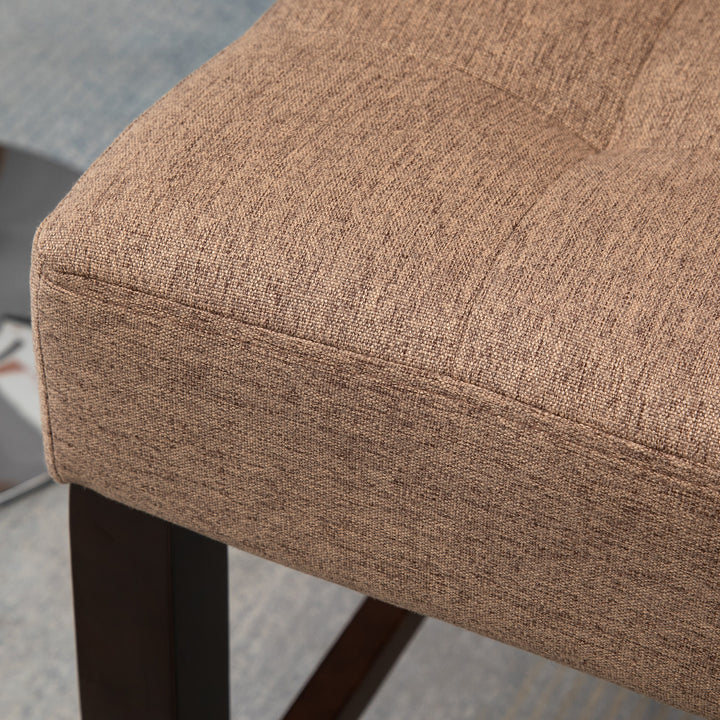 Modern Fabric Bar Stools Set of 2, Thick Padding Kitchen Stool, Bar Chairs with Tufted Back Wood Legs, Brown