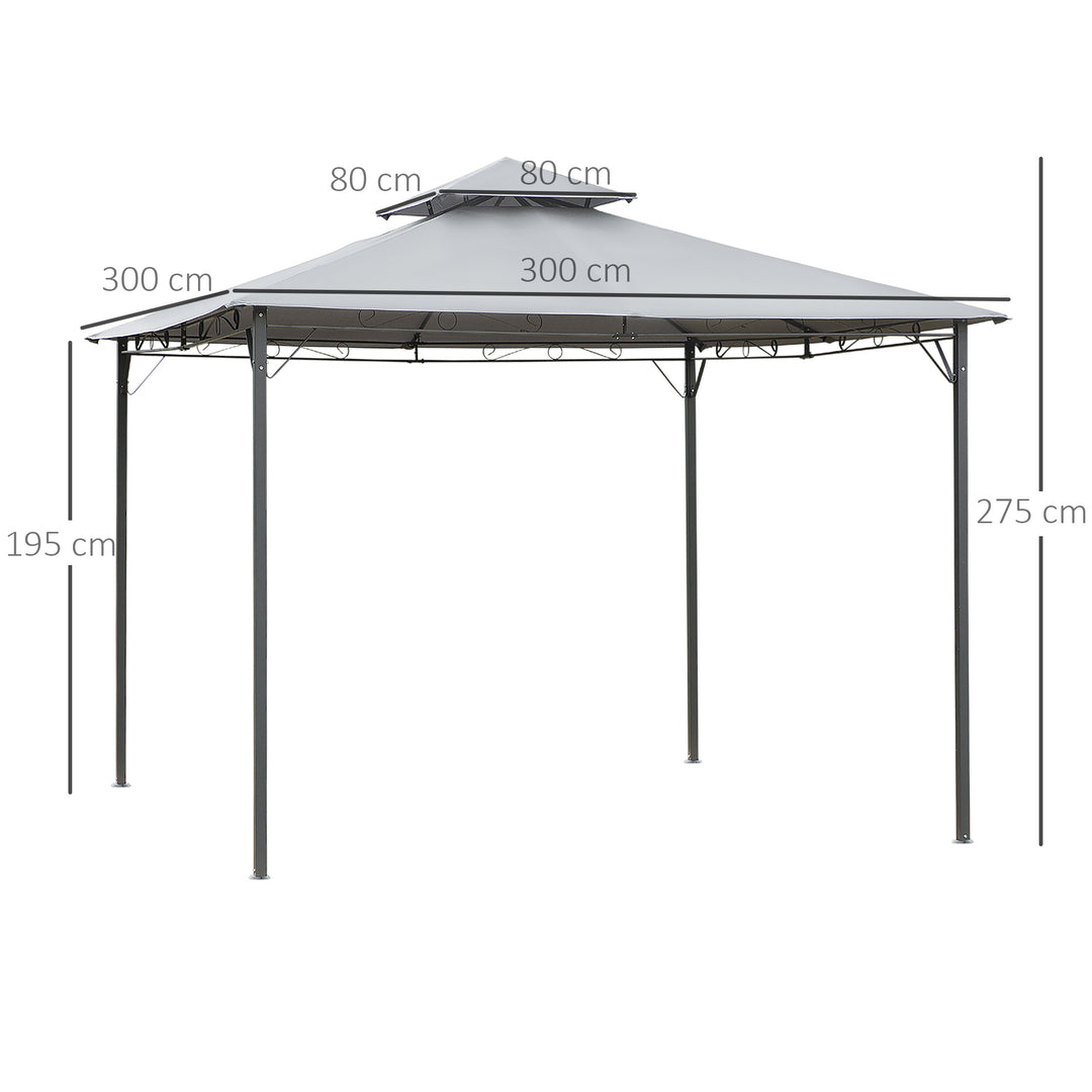 2-Tier Roof Gazebo, 300Lx300Wx264H cm, Steel Frame-Black/Grey