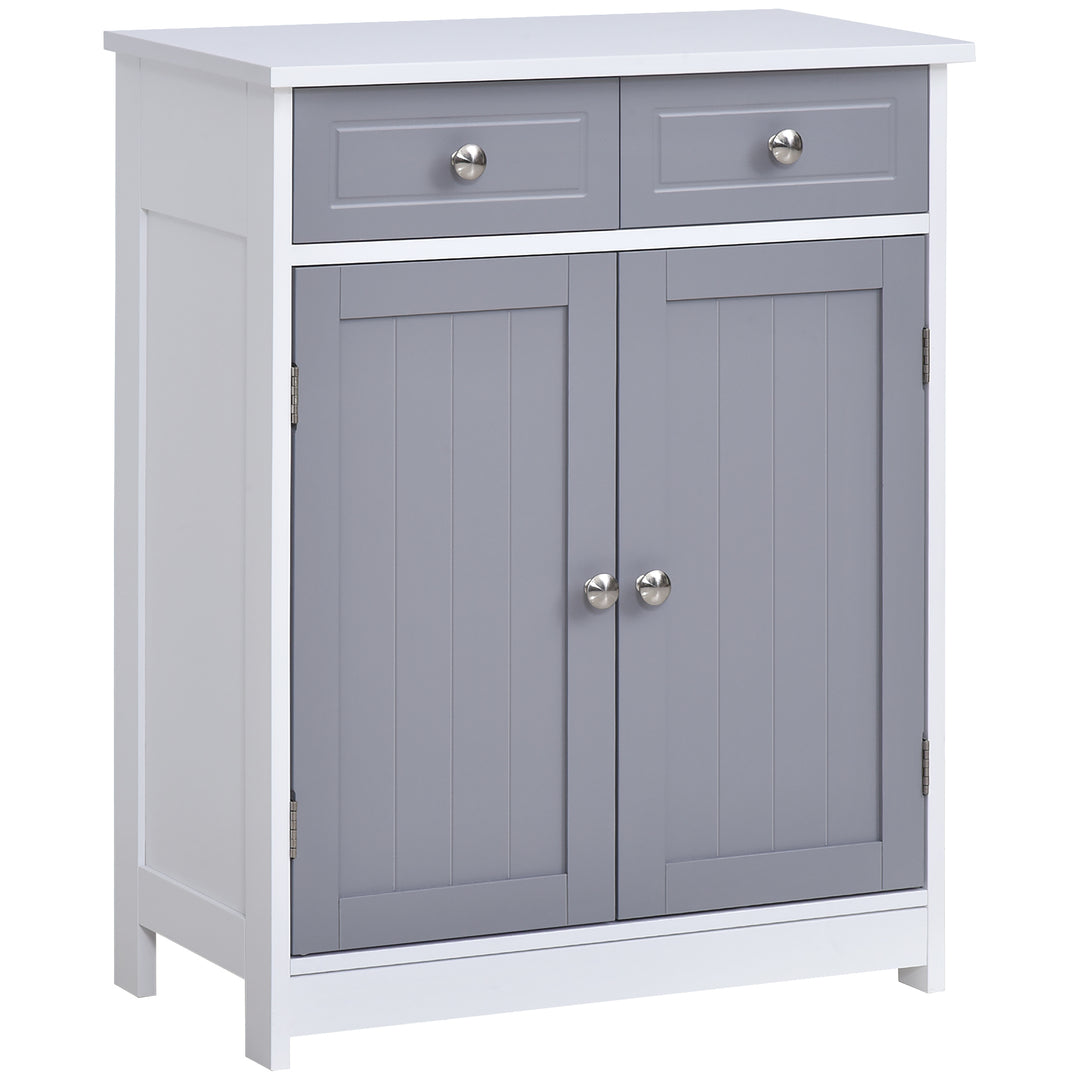 kleankin Bathroom Storage Cabinet Free-Standing Bathroom Cabinet Unit w/ 2 Drawers Cupboard Adjustable Shelf Metal Handles 75x60cm - Grey and White