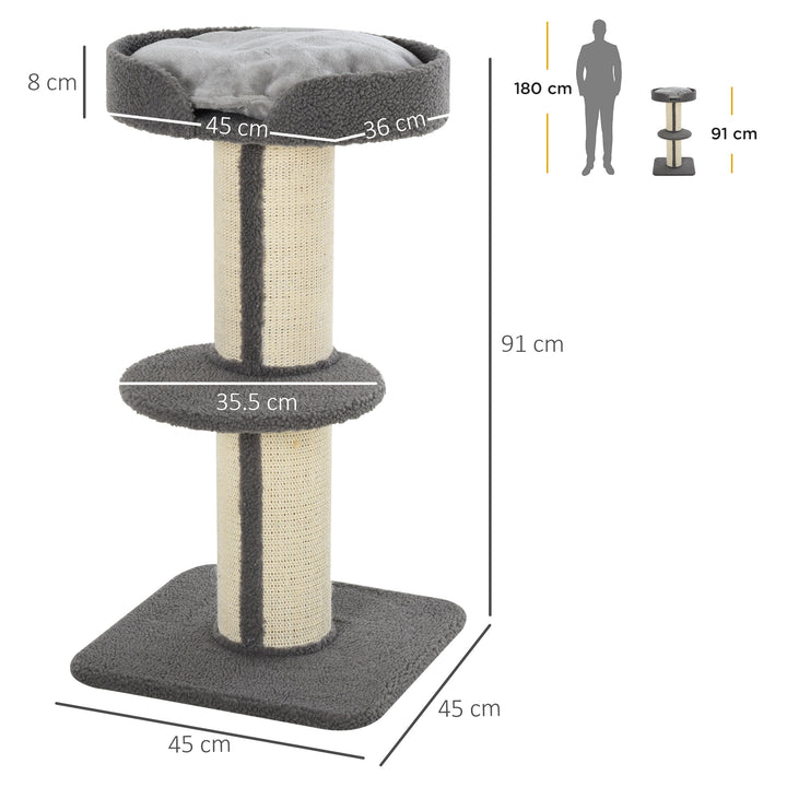 81cm Cat Tree Kitten Activity Center Tower Sisal Scratching Posts Lamb Cashmere Perches Grey