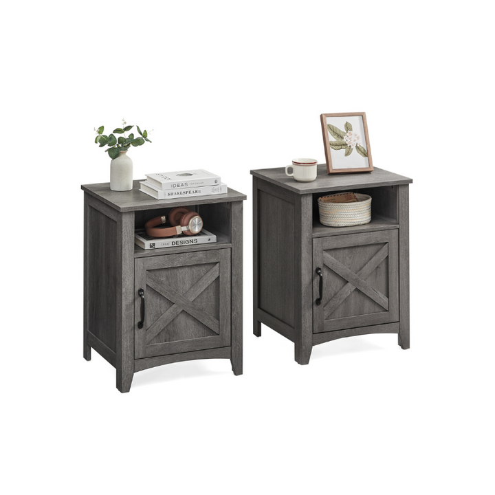 Farmhouse Nightstand with Barn Door - Misty Gray