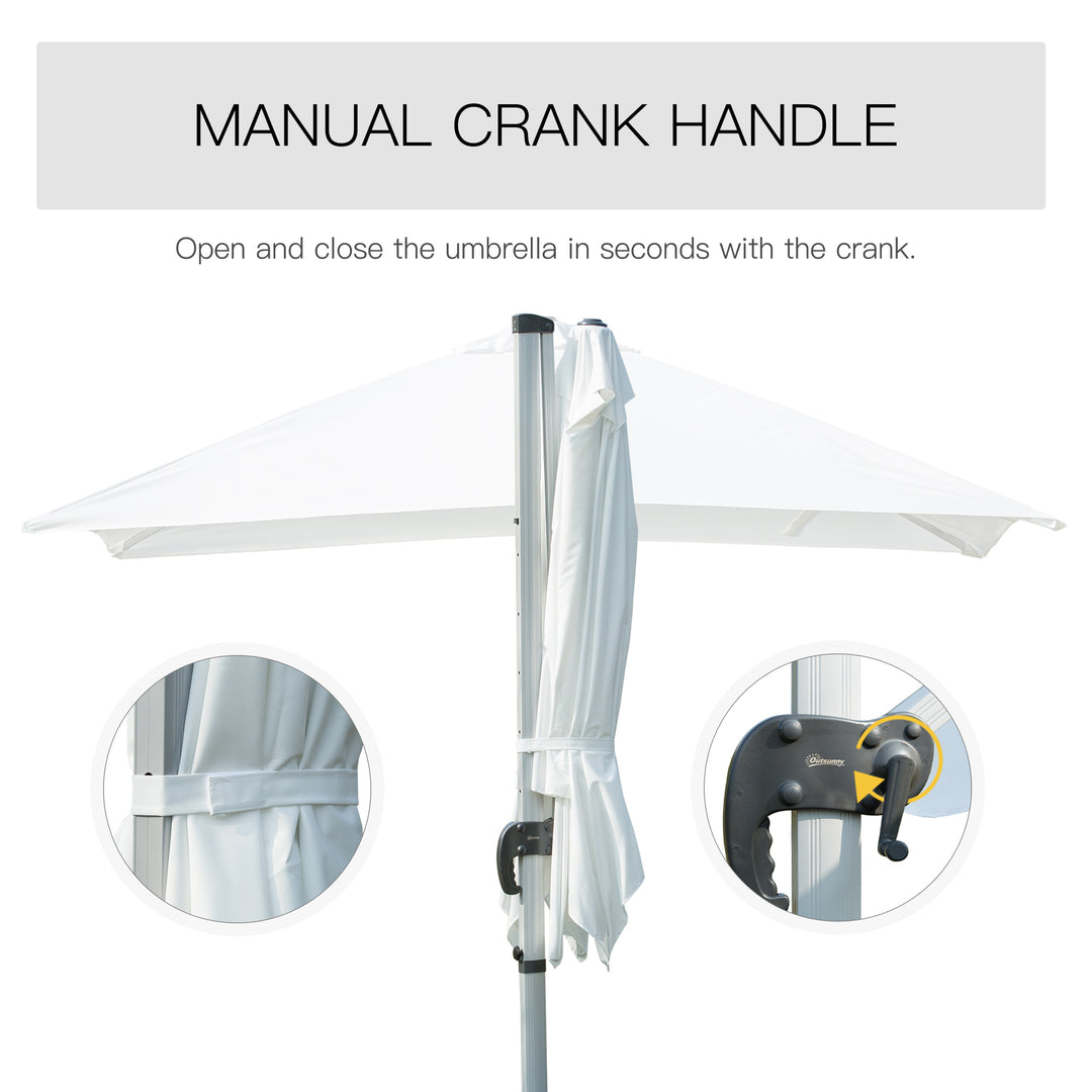 3m Cantilever Roma Parasol Aluminium Frame 360 Rotation Hanging Parasol with/ Cross Base White
