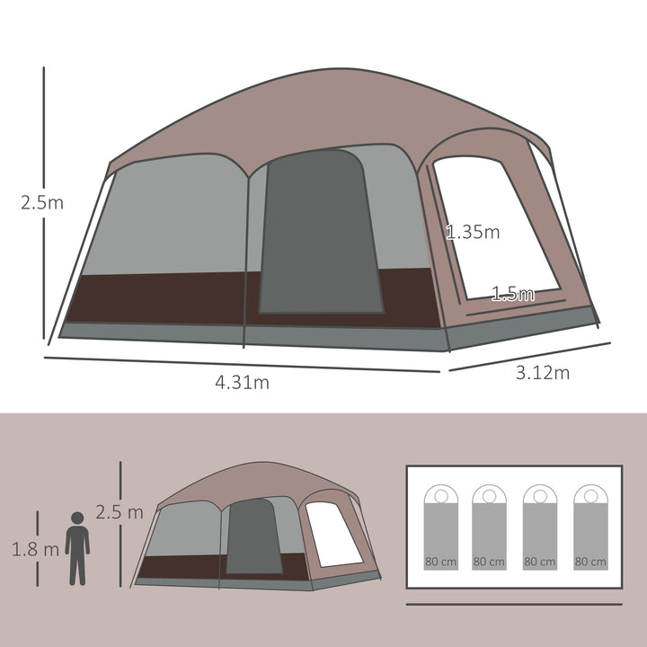 3-4 Man Two Room Camping Tent with Vestibule, UV50+ Cabin Tent with 3000 mm Water Column, Groundsheet, Portable Carry Bag, for Travel Hiking