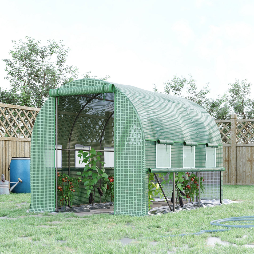 Walk In Greenhouse, Garden Polytunnel with PE Cover-Green