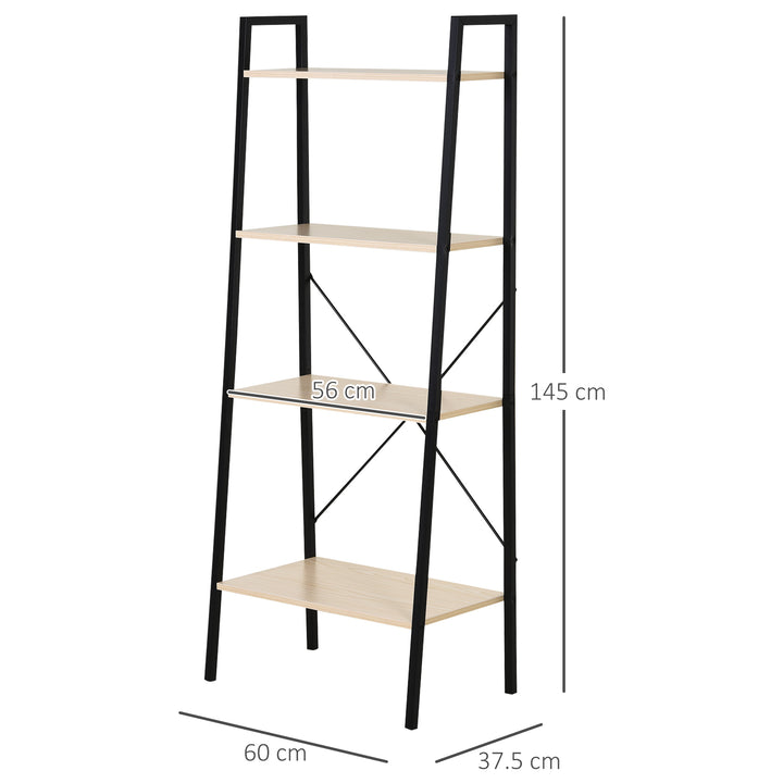 4-Tier Vintage Ladder Shelf Bookcase Wood Storage Rack Stand Plants Display Black natural