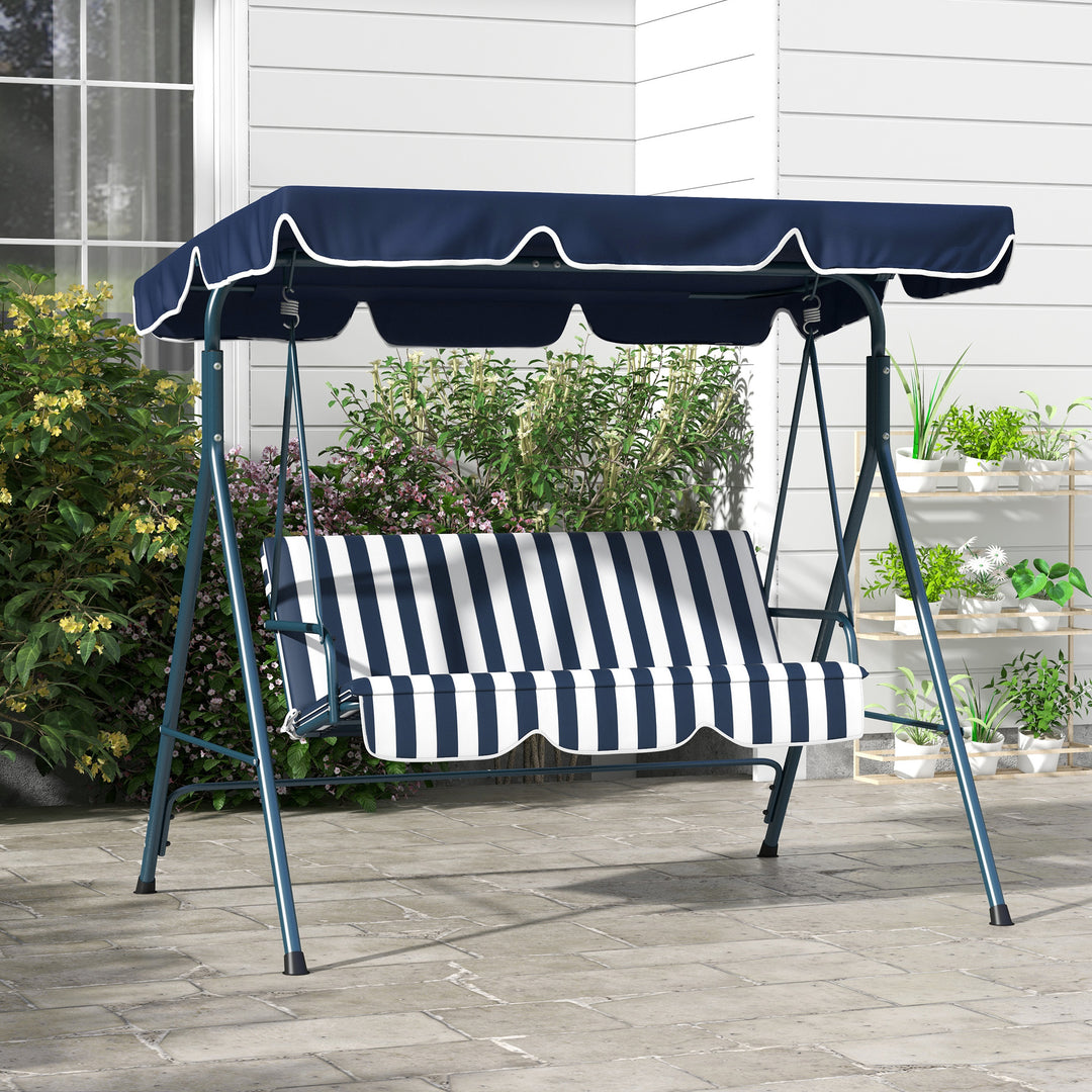 3 Seater Canopy Swing Chair Heavy Duty Outdoor Garden Bench with Sun Cover Metal Frame - Blue