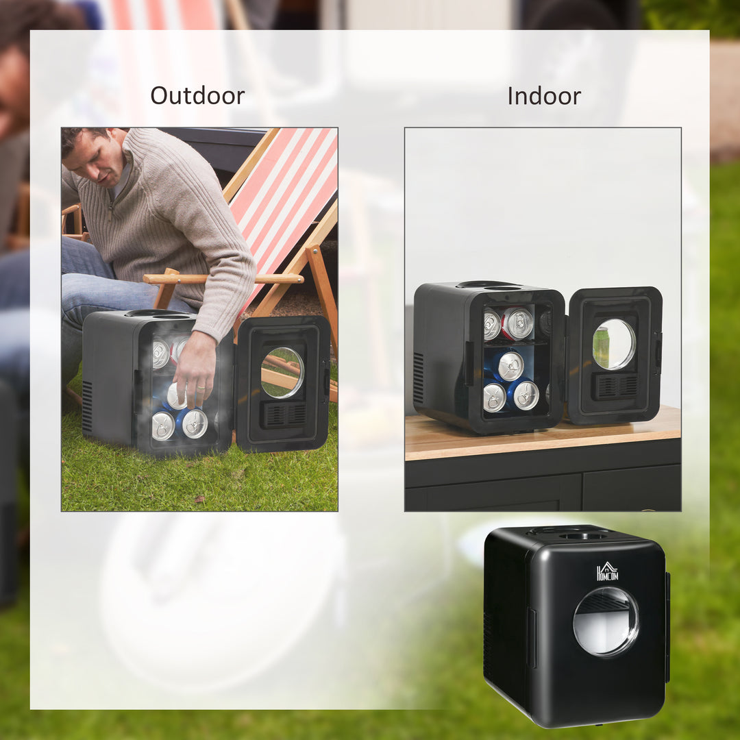 4 L/6 Can Mini Fridge, AC+DC Portable Cooler &amp; Warmer for Skincare, Makeup, Cosmetics, Food, for Bedroom, Home, Caravan, Car, Black