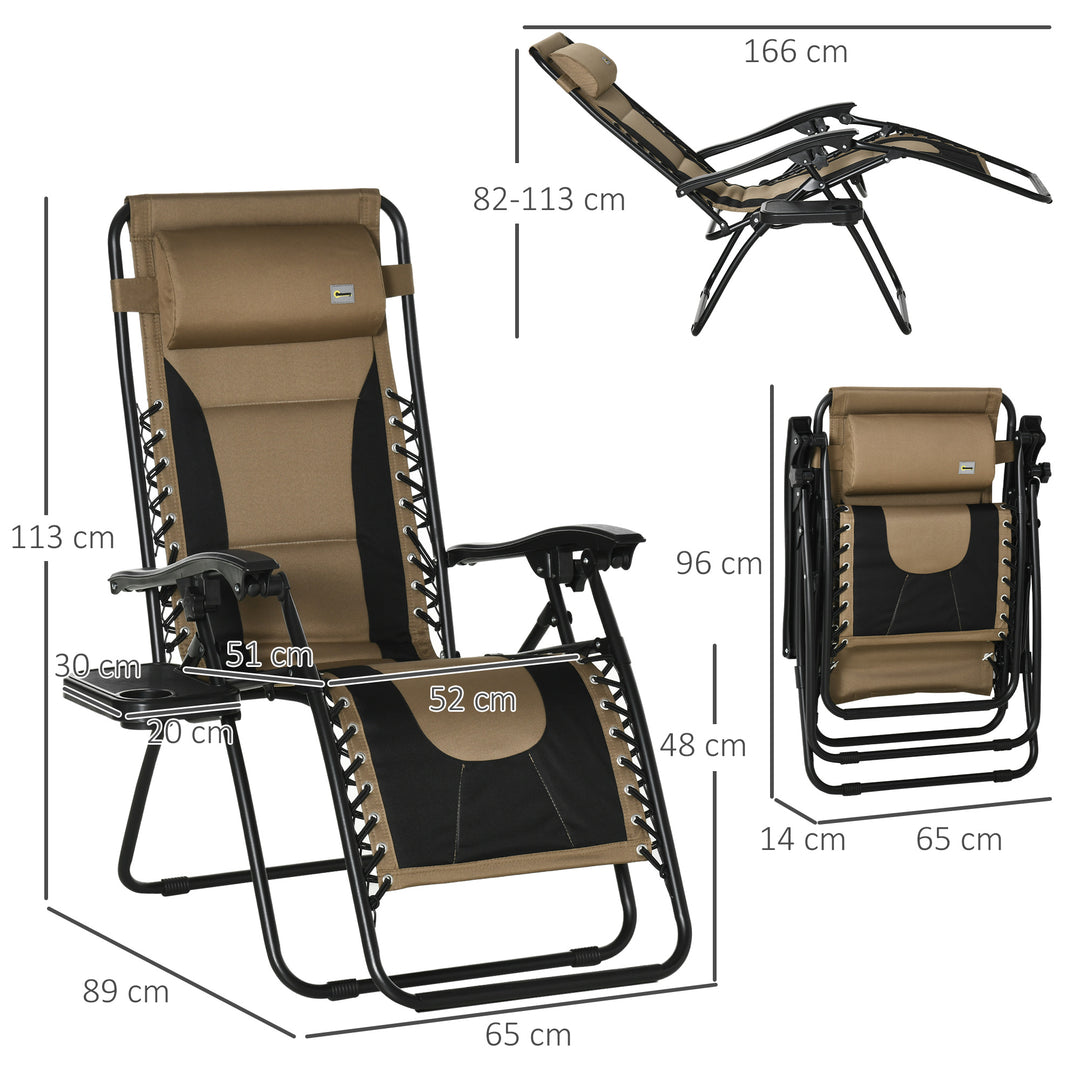 Zero Gravity Chair, Folding Recliner, Patio Lounger with Cup Holder, Adjustable Backrest, Padded Pillow for Outdoor, Patio, Poolside, Coffee