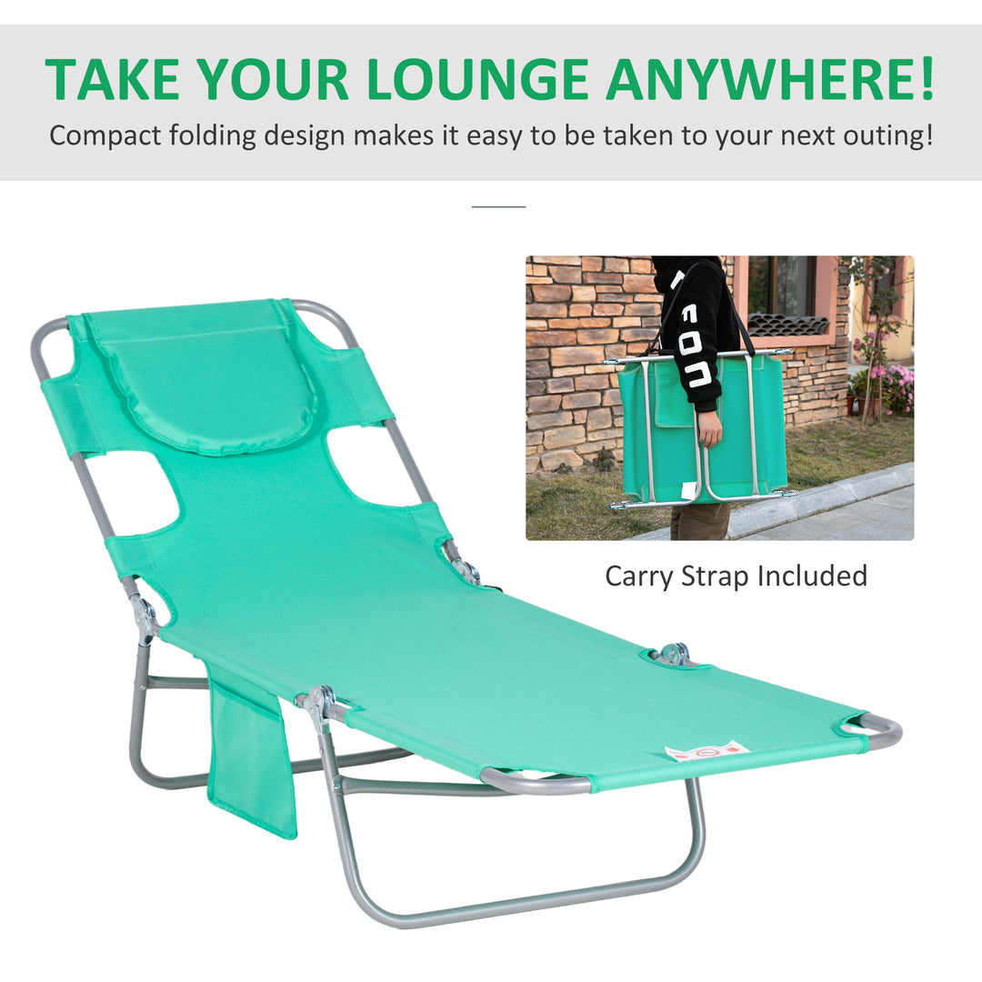 Beach Chaise Lounge with Face Cavity &amp; Arm Slots, Portable Sun Lounger, Reclining Lounge Chair for Patio Garden Beach Pool, Green